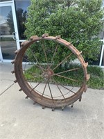 Large Iron Farm Equipment Wheel w/ Treads #1