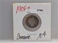 1905-D 90% Silv Barber Dime