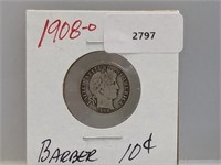 1908-O 90% Silv Barber Dime