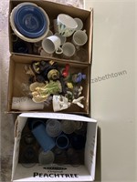 3 box lot cups, bowls, glasses, bells and more