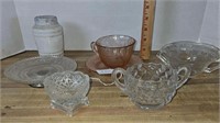 Depression glass tea cup and other vintage glass