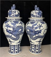Giant Chinese blue and white porcelain vase pair