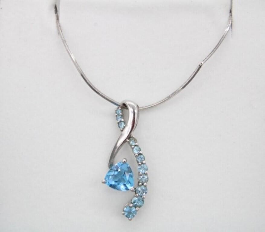 14k BLUE TOPAZ PENDANT & 14k 18" CHAIN