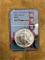 NGC 1986(S) 1 Oz Silver Eagle S$1 MS69
