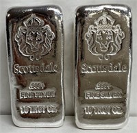 (2) SCOTTSDALE 10oz SILVER BARS