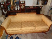 Upholstered Sofa with Wood Accent & Claw Feet