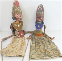 Two antique carved painted Javanese puppets