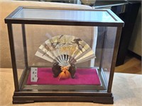 OKIMONO Sterling silver Fan /Glass case