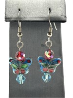 Sterling Silver Cloisonne Butterfly Earrings