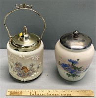 2 Antique Art Glass Biscuit Barrels