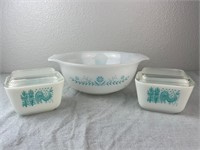 Vintage Pyrex Rooster Dishes w/ Glasbake Bowl