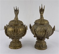 Pair of Bronze Tibetan Buddhist Offering Pots