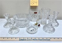 Mixed Crystal Lot with Candle Holders, Bowls &