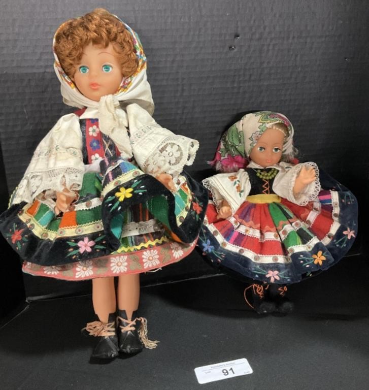 Pair Of Polish Dolls In Embroidered Dresses.