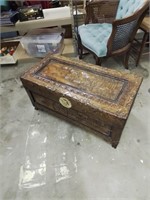 Carved wooden storage trunk 34 inches with brass