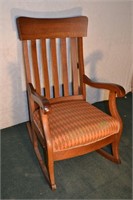 Tiger oak mission style upholstered seat rocking a