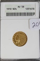 1910 GOLD $2 1/2 LIBERTY INDIAN HEAD ANACS AU58