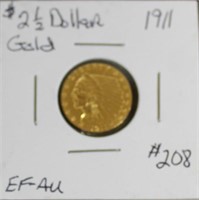 1911 GOLD $2 1/2 LIBERTY INDIAN HEAD VG+
