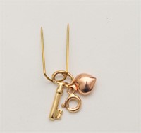 Heart and Key Pendant in Gold and Rose Gold