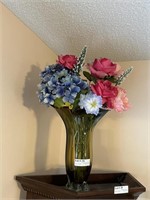 12" glass vase with pierced fluted top & faux flow