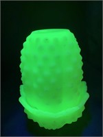 4.5 “ URANIUM CUSTARD GLASS HOBNAIL FAIRY LAMP