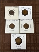 5 Indian Head Penny Lot 1899-1906