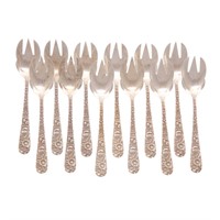 Set of 12 Kirk "Repousse" sterling ice cream forks