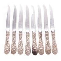 Set of 8 Stieff "Rose" sterling steak knives