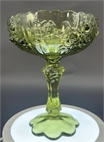 Fenton Colonial Green Embossed Rose Compote