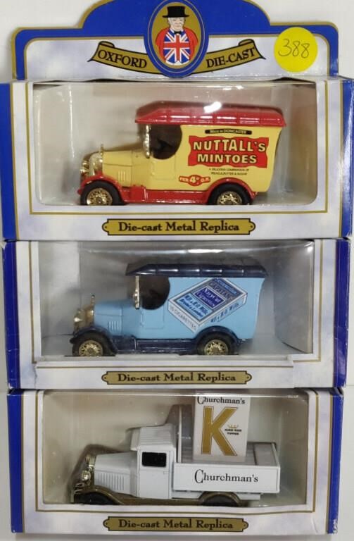 3 Oxford Diecast Delivery Vans; Churchman's