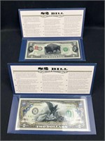 Pair of Colorized $2 Bills in Folios Buffalo/Eagle