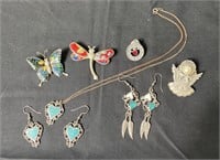 Costume Jewelry Lot. Turquoise Hearts