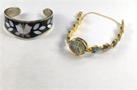 Mother of Pearl Bangle in SIlver & Gold Tone Watch