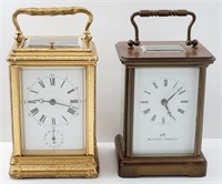 Clock lot (2) Carriage in brass cases, both NR