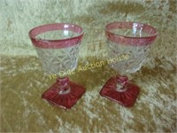 Pr of Ruby Flash Glass Cordial Stems