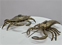 Lifesize Crab & Lobster Brass Stash Box Sculptures