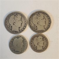 2 "Barber" Half Dollars & 2 "Barber" Quarters