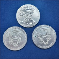 3 UNCIRCULATED 2012 AMERICAN SILVER EAGLES .999