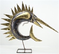 Welded Brass Swordfish Metal Art on a Stand