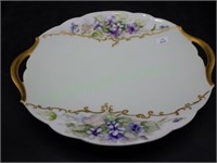 T & V France Hand Painted 10" Handled Plate