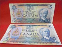 1979 Lot 2 Canada 5 Dollar Bank Notes