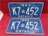 1969 Ontario Matching License Plates Cars Canada