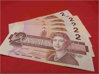 1986 Lot 5 Canada 2 Dollar Bank Notes