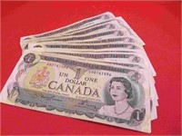 1973 Lot 10 Canada One Dollar Bill Bank Notes