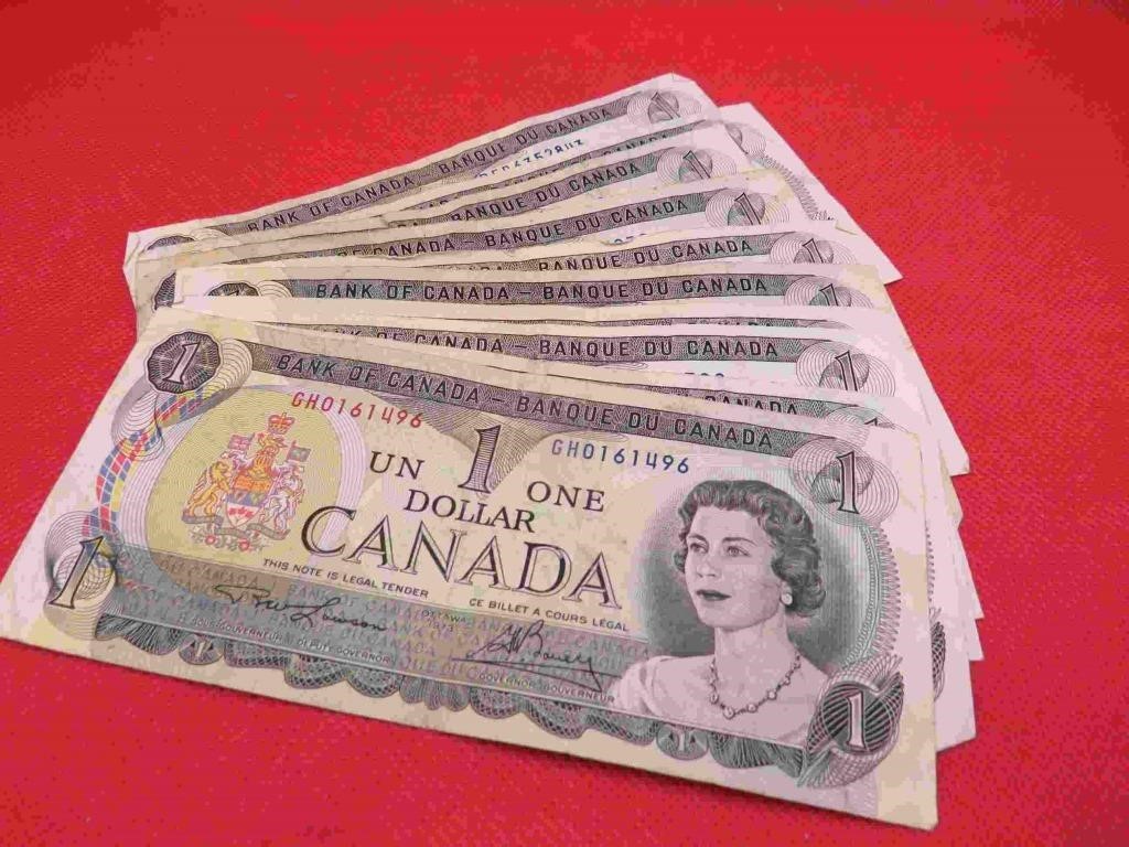 1973 Lot 10 Canada One Dollar Bill Bank Notes