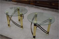 2 Glass Top & Brass End Tables
