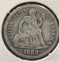 1888 Seated Dime F