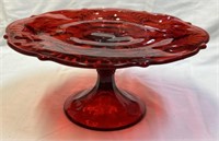 Vintage ruby red 12" pedestal cake plate. Thistle