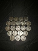 21 silver Franklin half dollars various years