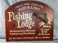 (H) Big Sky Carvers Fishing Lodge Sign.